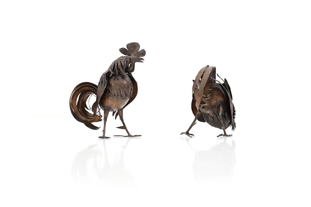 Mid Century Danish Sculptures / Pair of Roosters in Copper In Good Condition For Sale In Handewitt, DE