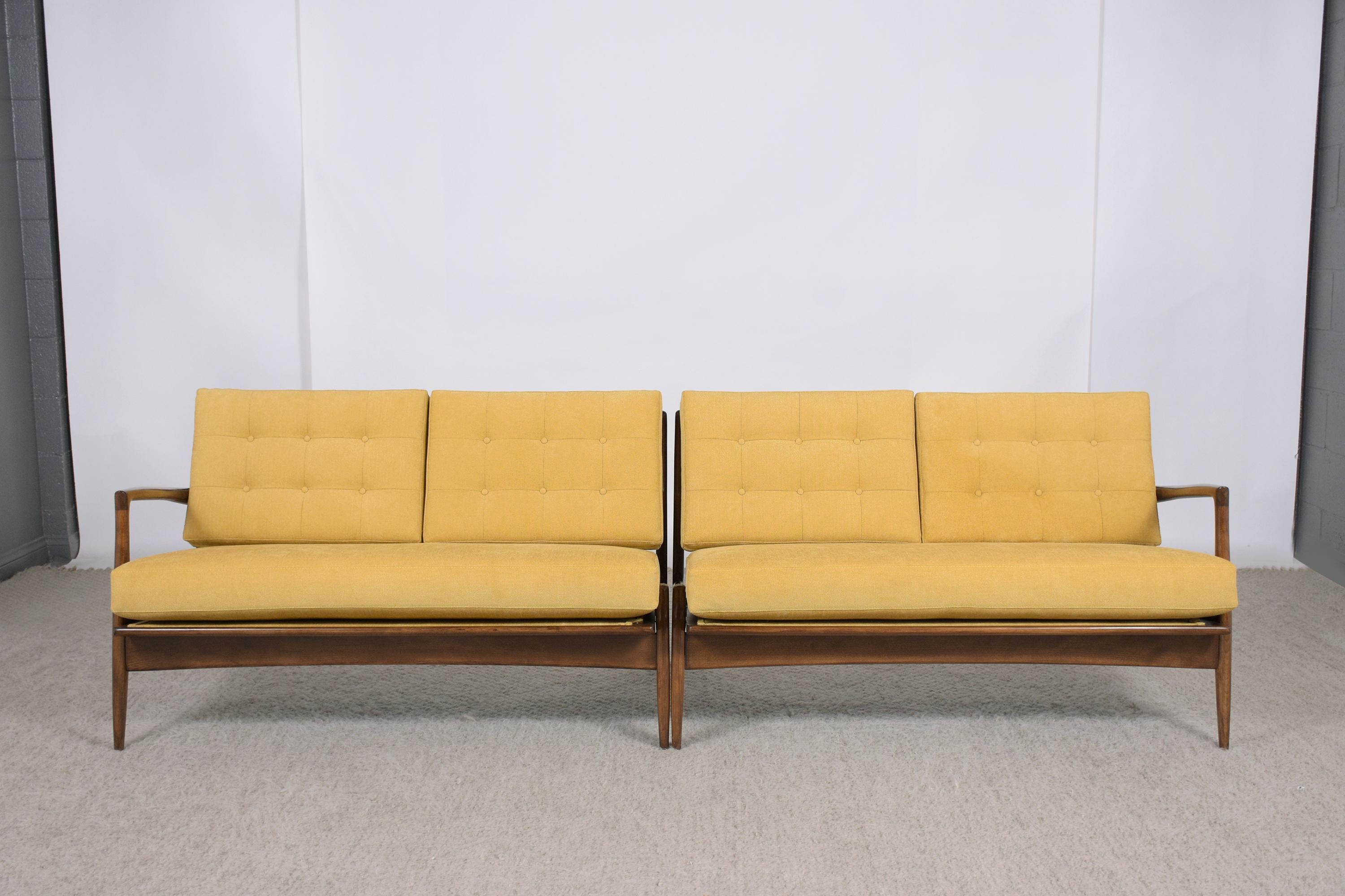 Hand-Carved 1960s Danish Mid-Century Modern Teak Sectional Sofa in Mustard Yellow