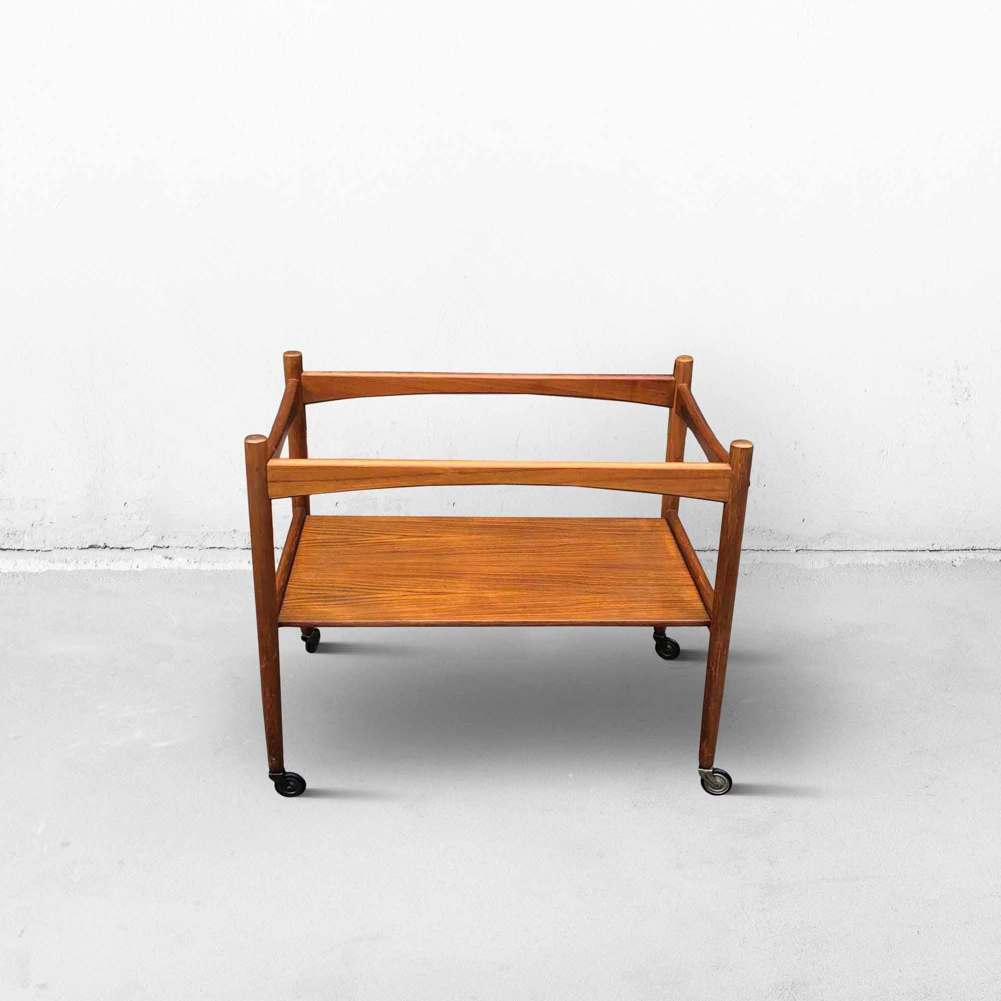 Teak Mid-Century Danish Serving Trolley with Removable Tray by Poul Hundevad, 1960s