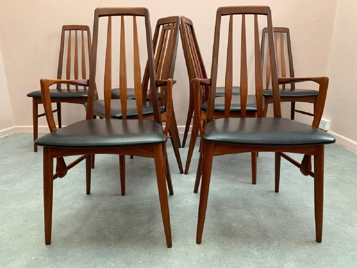 European Mid Century Danish Set of 8 Teak 'Eva' Chairs by Niels Koefoed, 20th Century For Sale