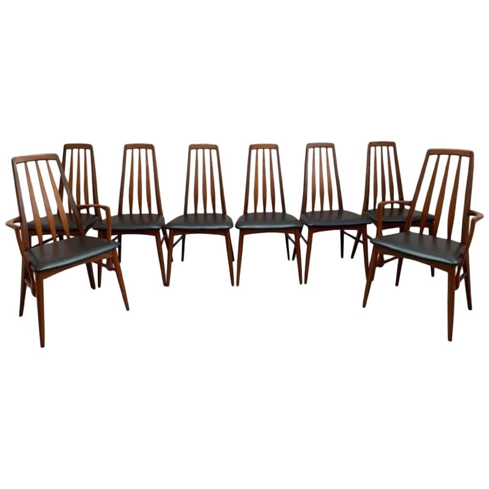 Mid Century Danish Set of 8 Teak 'Eva' Chairs by Niels Koefoed, 20th Century For Sale
