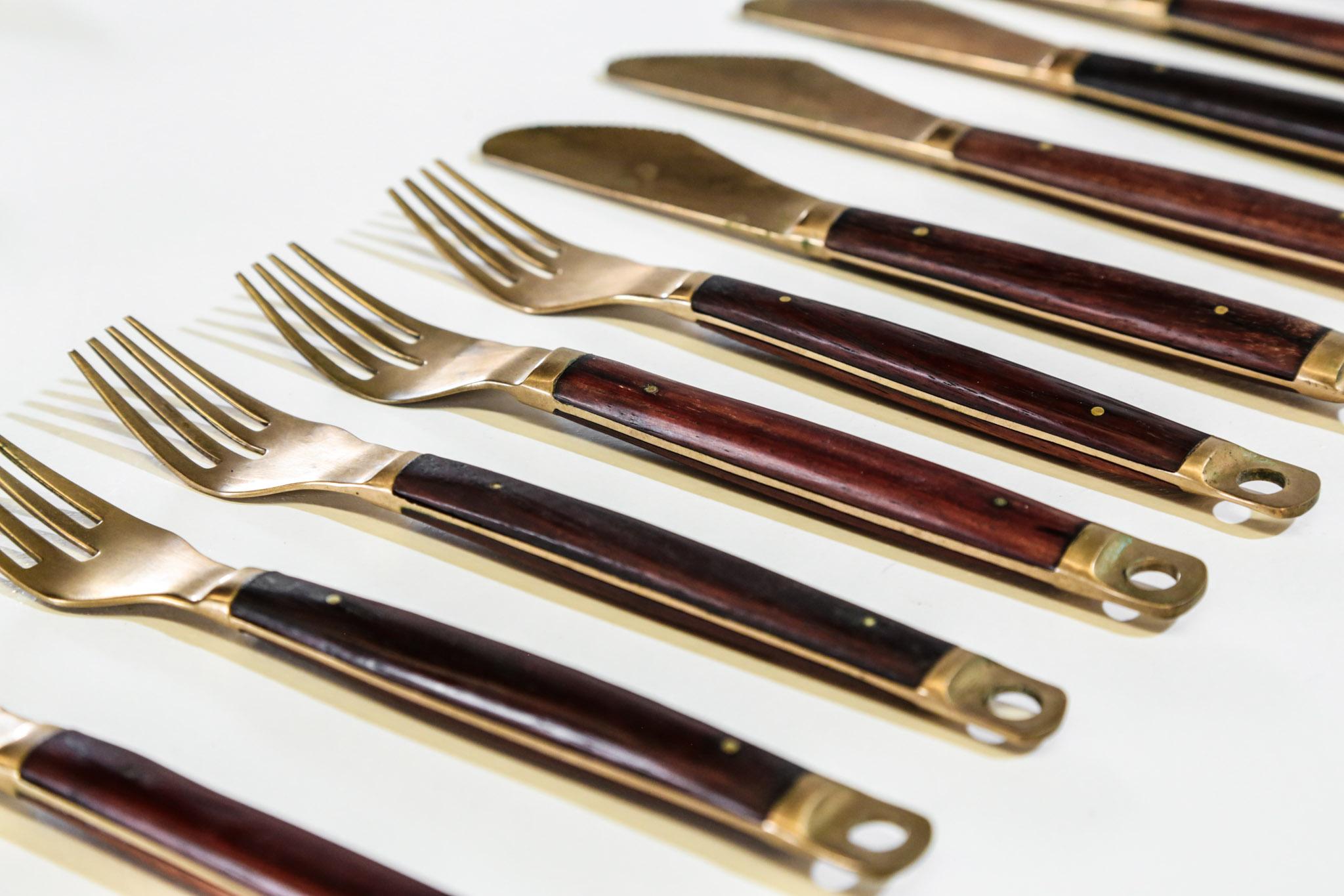 rosewood and brass flatware