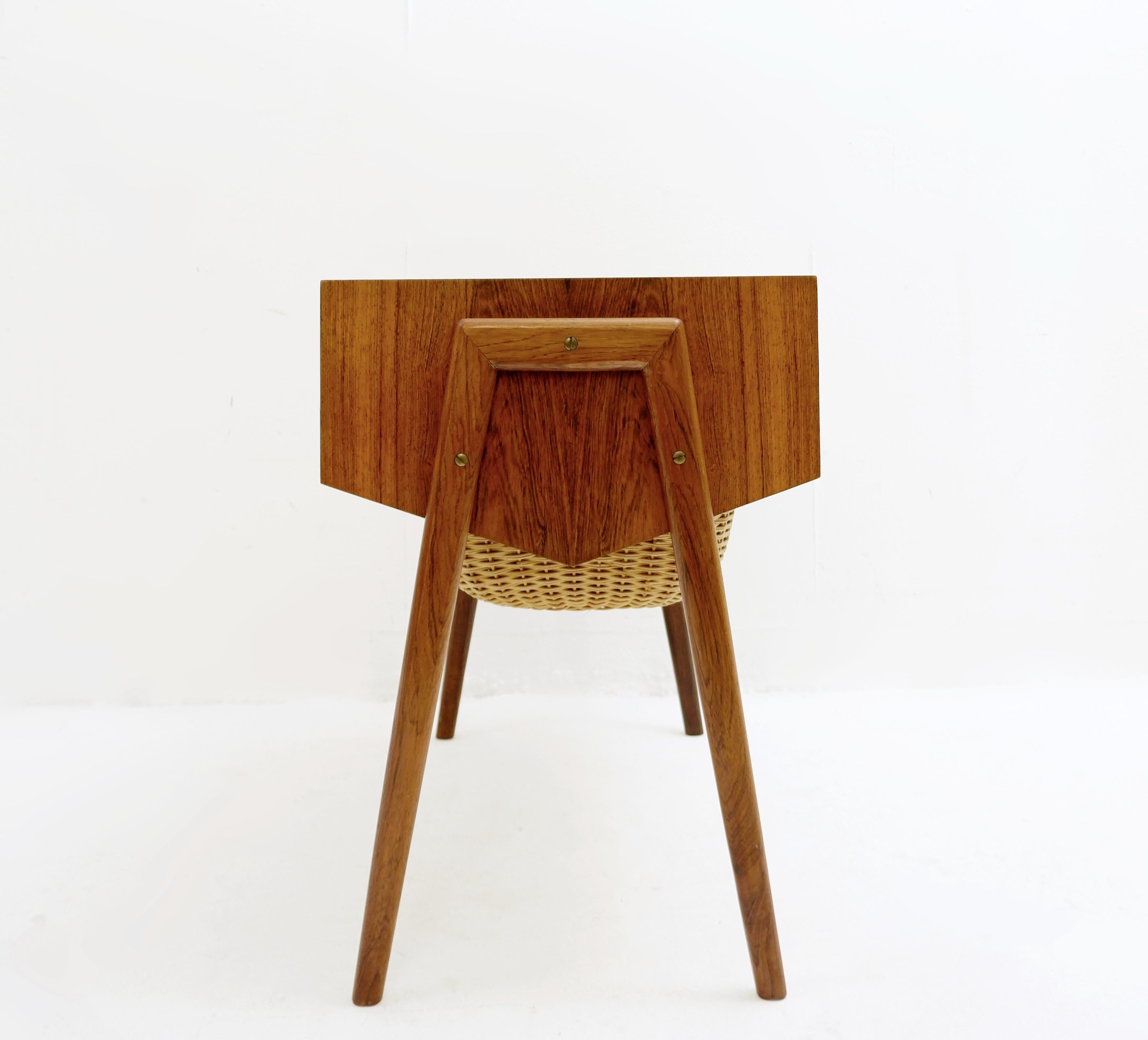 Wood Midcentury Danish Sewing Box, Side Table, 1970s