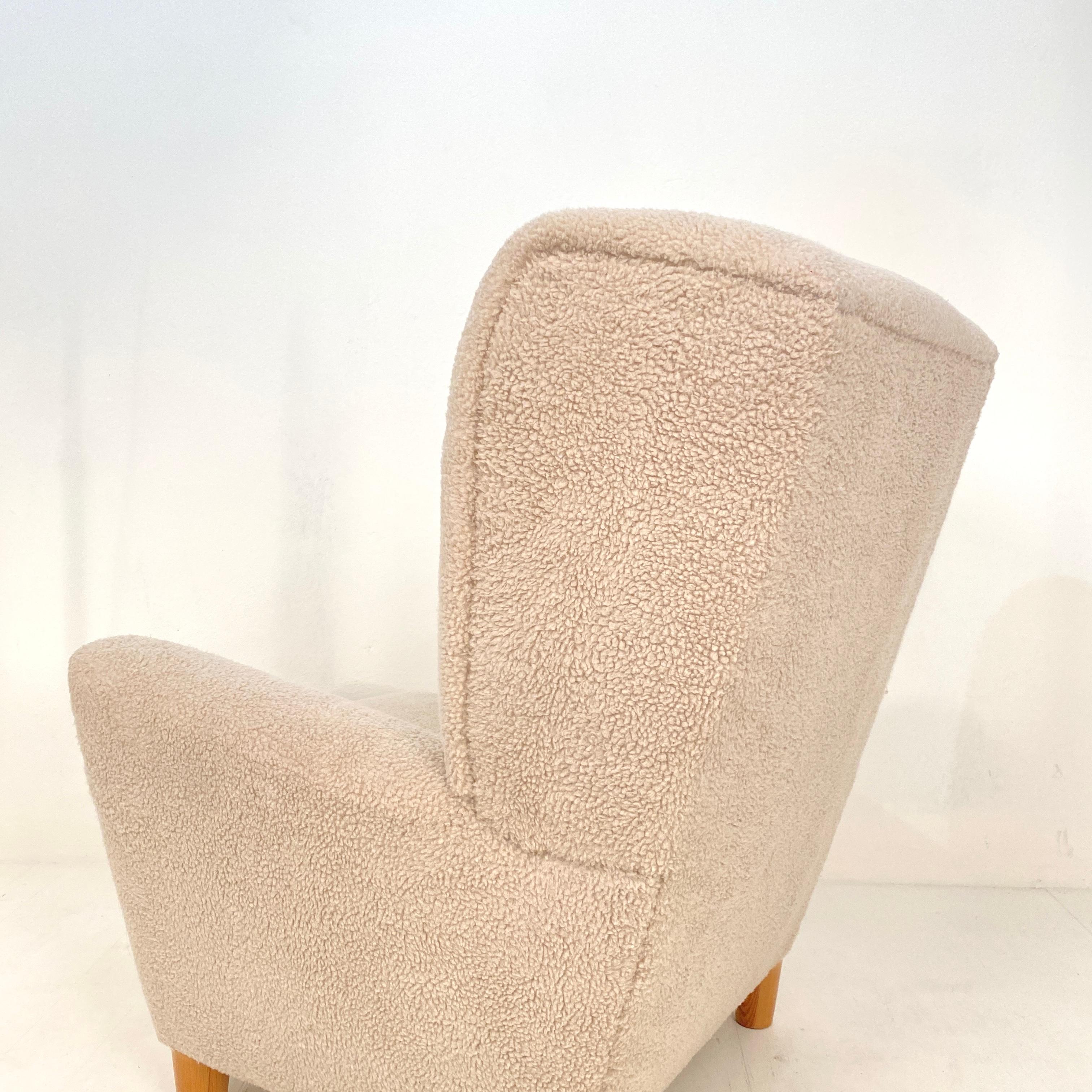 Mid Century Danish Shearling High Back Wing Chair / Armchair, Around 1970s 4