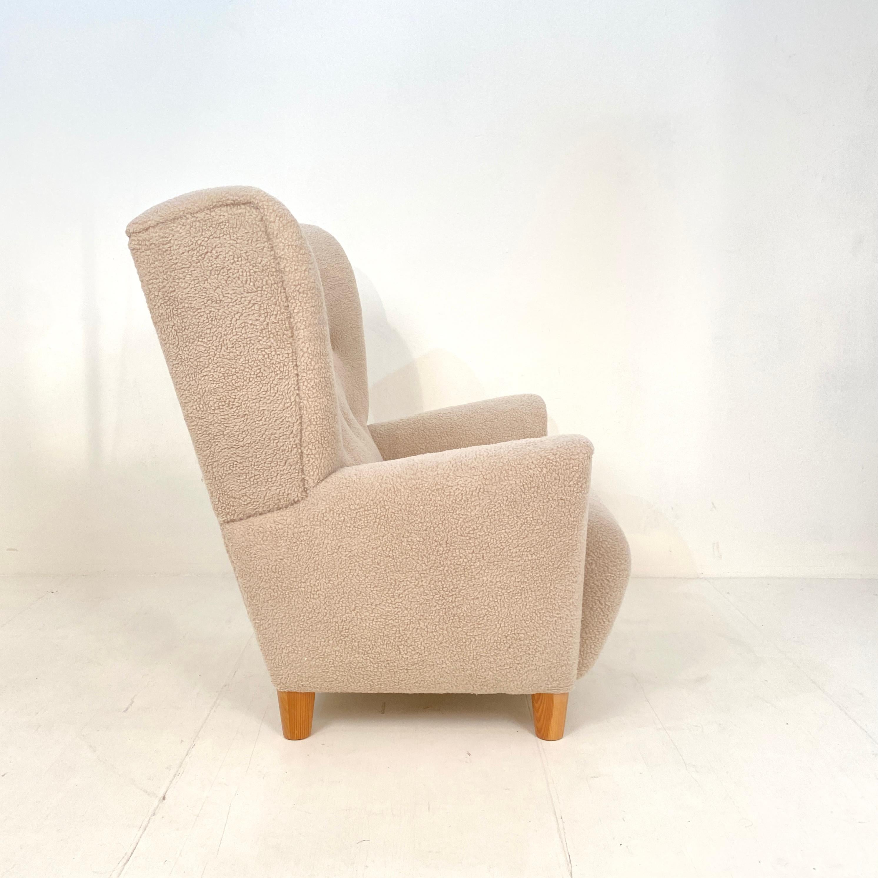 Mid Century Danish Shearling High Back Wing Chair / Armchair, Around 1970s 7