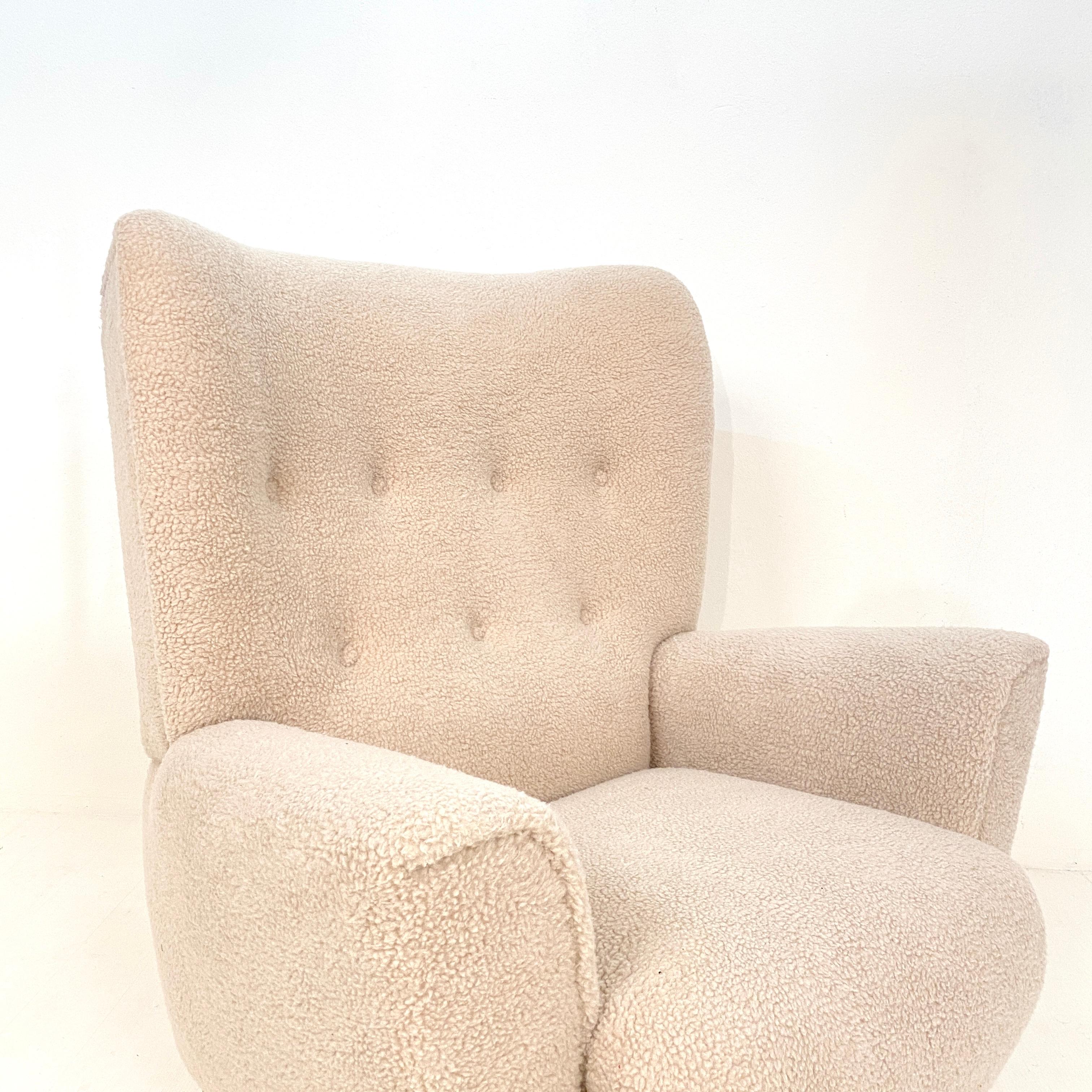 Mid Century Danish Shearling High Back Wing Chair / Armchair, Around 1970s 8