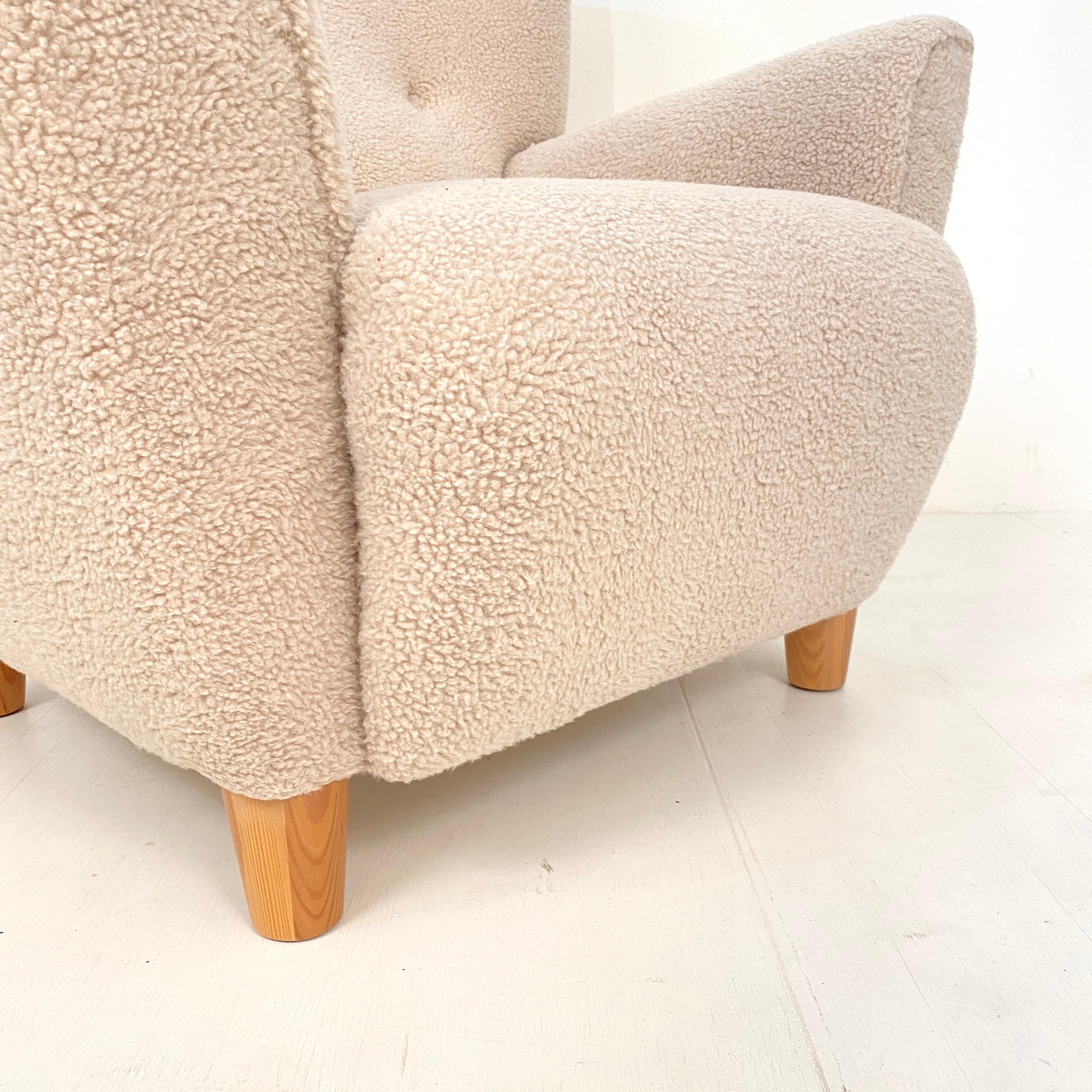 Mid Century Danish Shearling High Back Wing Chair / Armchair, Around 1970s 9