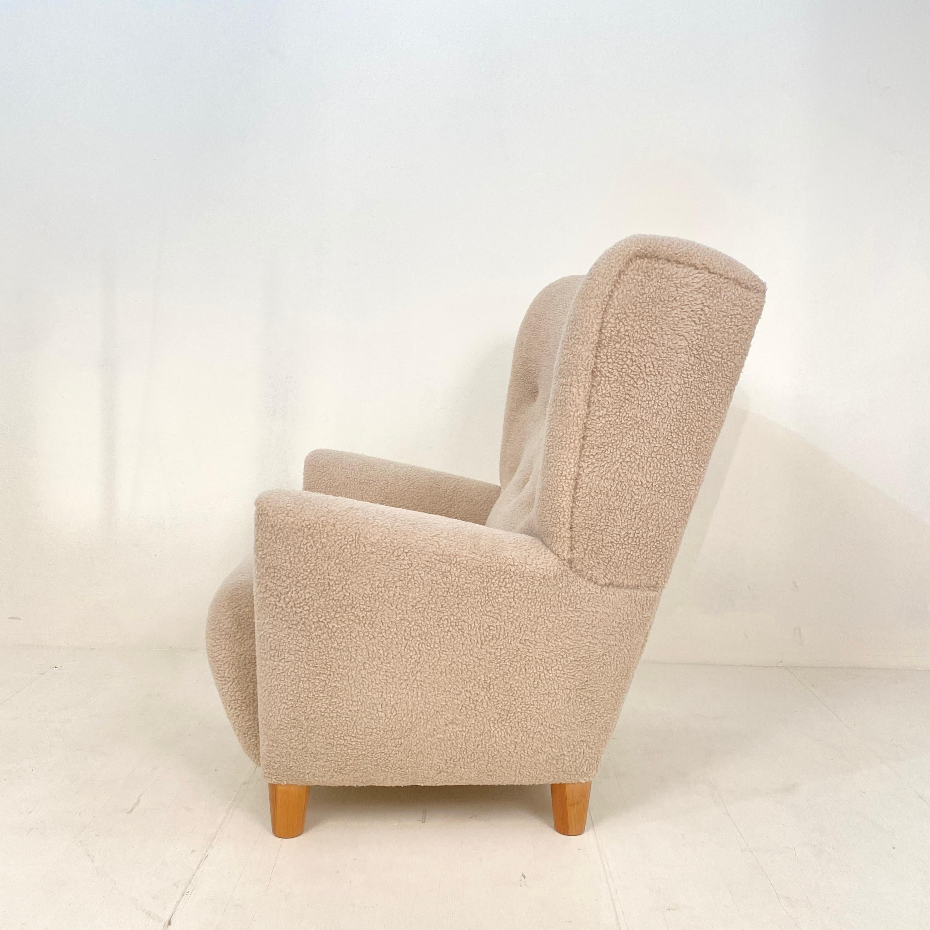 Late 20th Century Mid Century Danish Shearling High Back Wing Chair / Armchair, Around 1970s