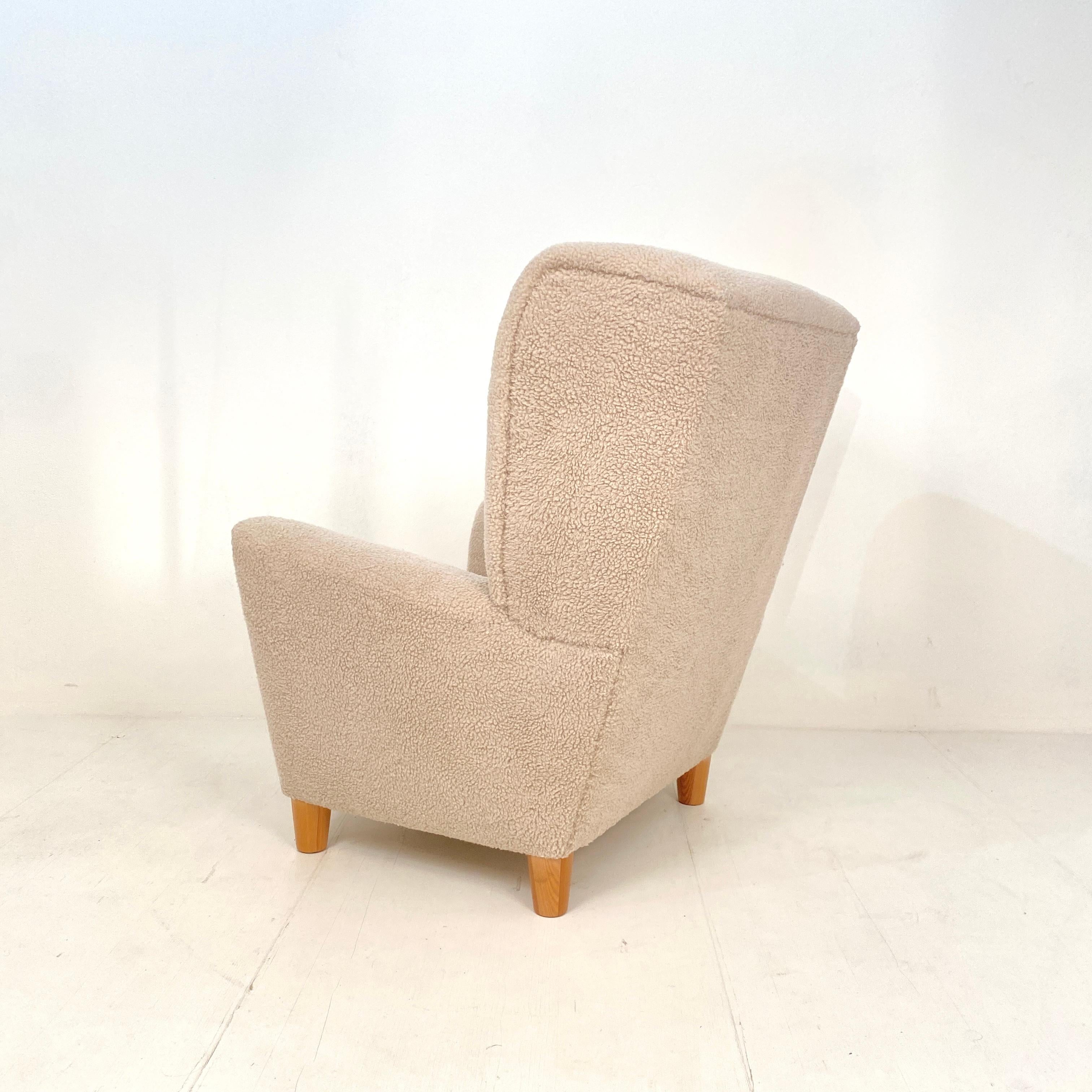 Mid Century Danish Shearling High Back Wing Chair / Armchair, Around 1970s 1