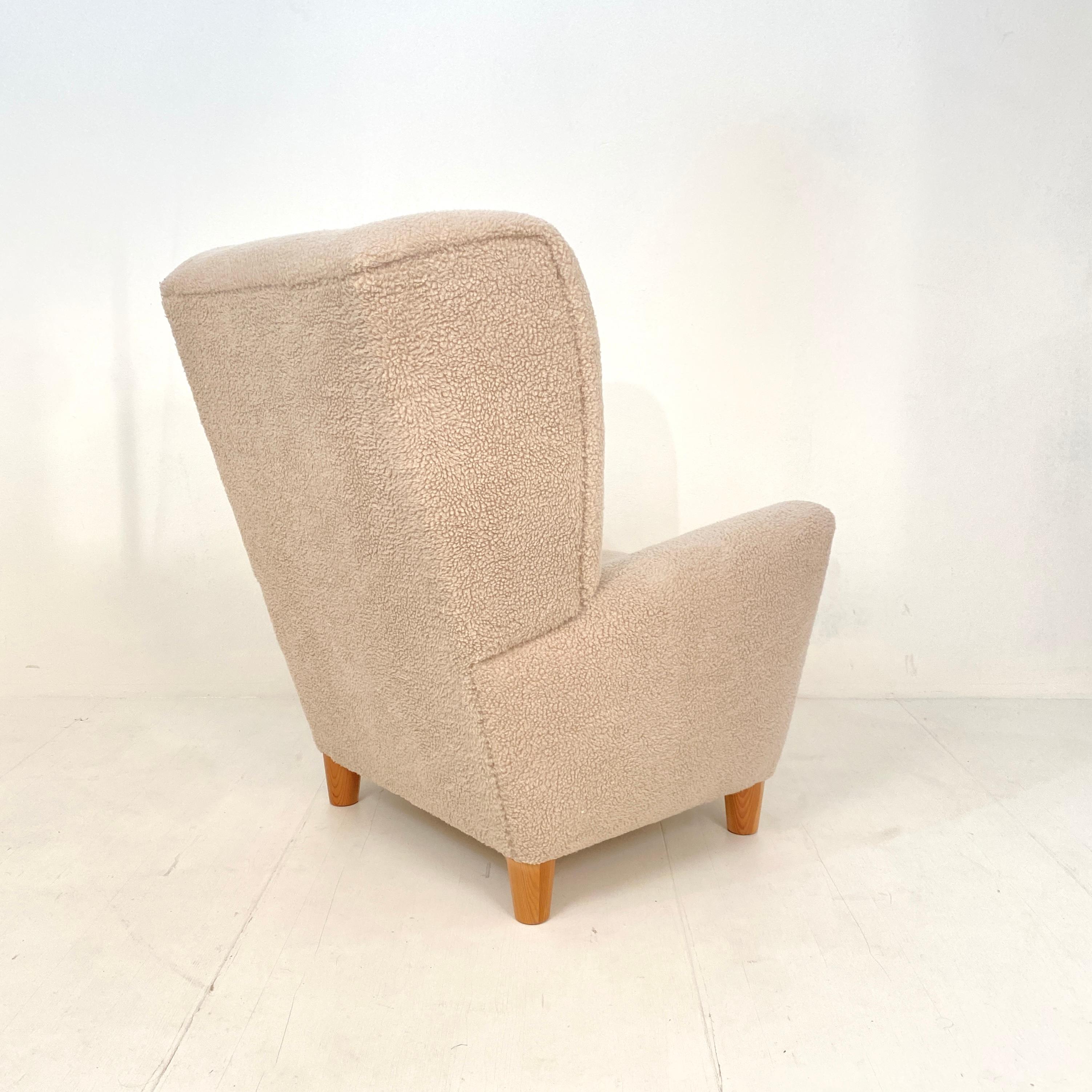 Mid Century Danish Shearling High Back Wing Chair / Armchair, Around 1970s 2