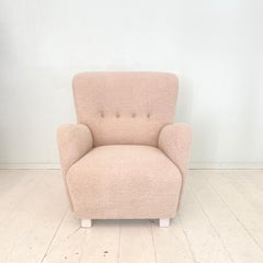 Mid Century Danish Shearling High Back Wing Chair / Armchair Pouf, Around 1950s