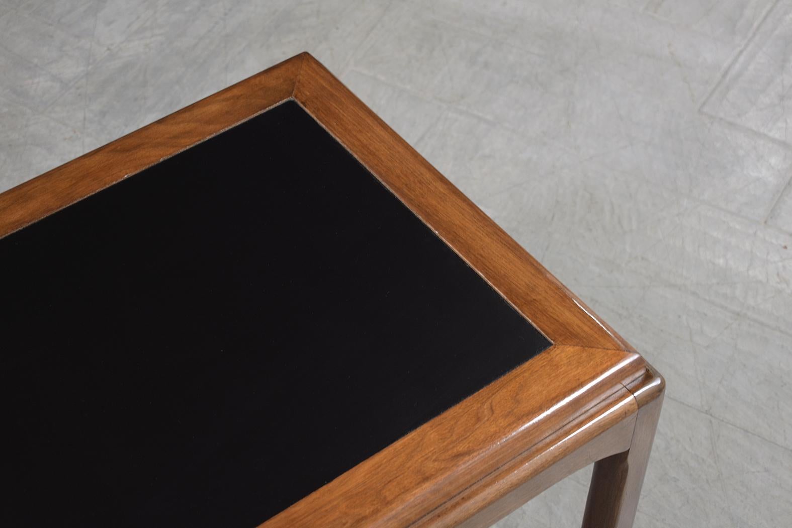 American 1960s Restored Mid-Century Modern Walnut Side Table with Black-Laminated Center For Sale
