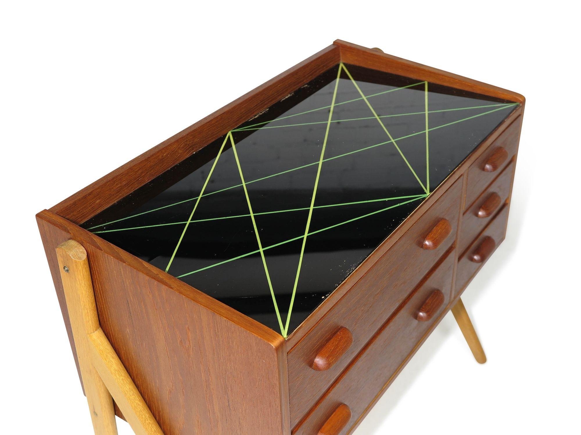 Glass Mid-century Danish Sigfred Omann Teak Nightstand Cabinet For Sale