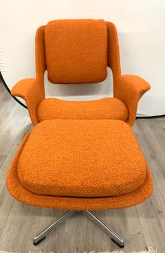 Midcentury Danish Signed Stendig Swivel Chair and Ottoman Newly Upholstered