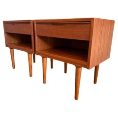 mid century Danish small teak single drawer nightstands