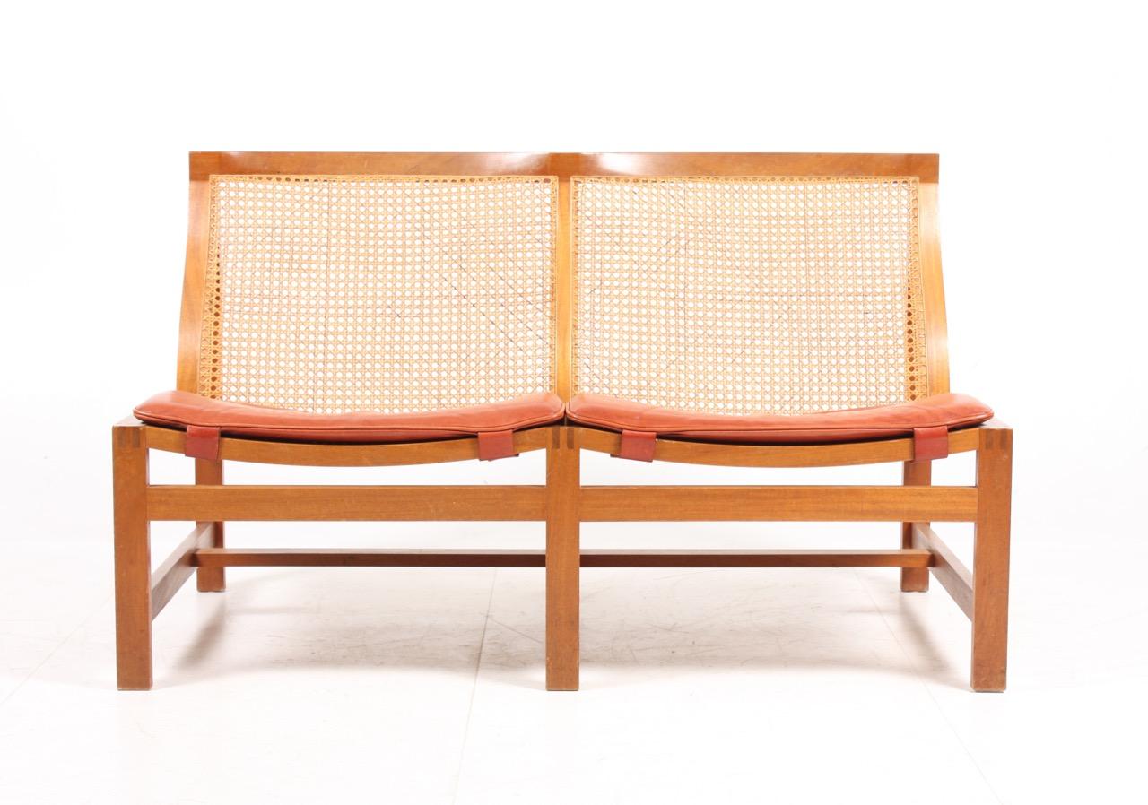 Scandinavian Modern Midcentury Danish Sofa by Rud Thygesen in Mahogany, French Cane and Leather For Sale