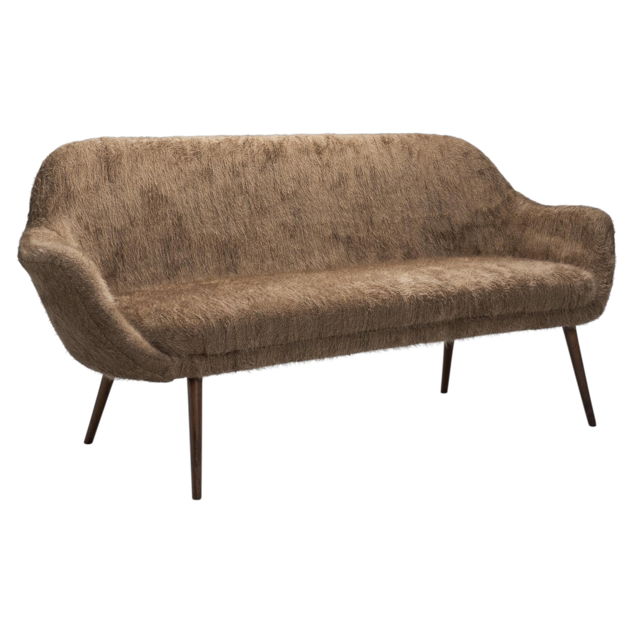 Mid-Century Danish Sofa in Brown Upholstery, Denmark 1960s For Sale