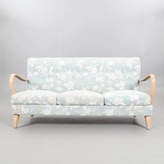 Midcentury Danish Sofa/Love Seat with Floral Embroidery Fabric