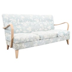 Midcentury Danish Sofa/Love Seat with Floral Embroidery Fabric