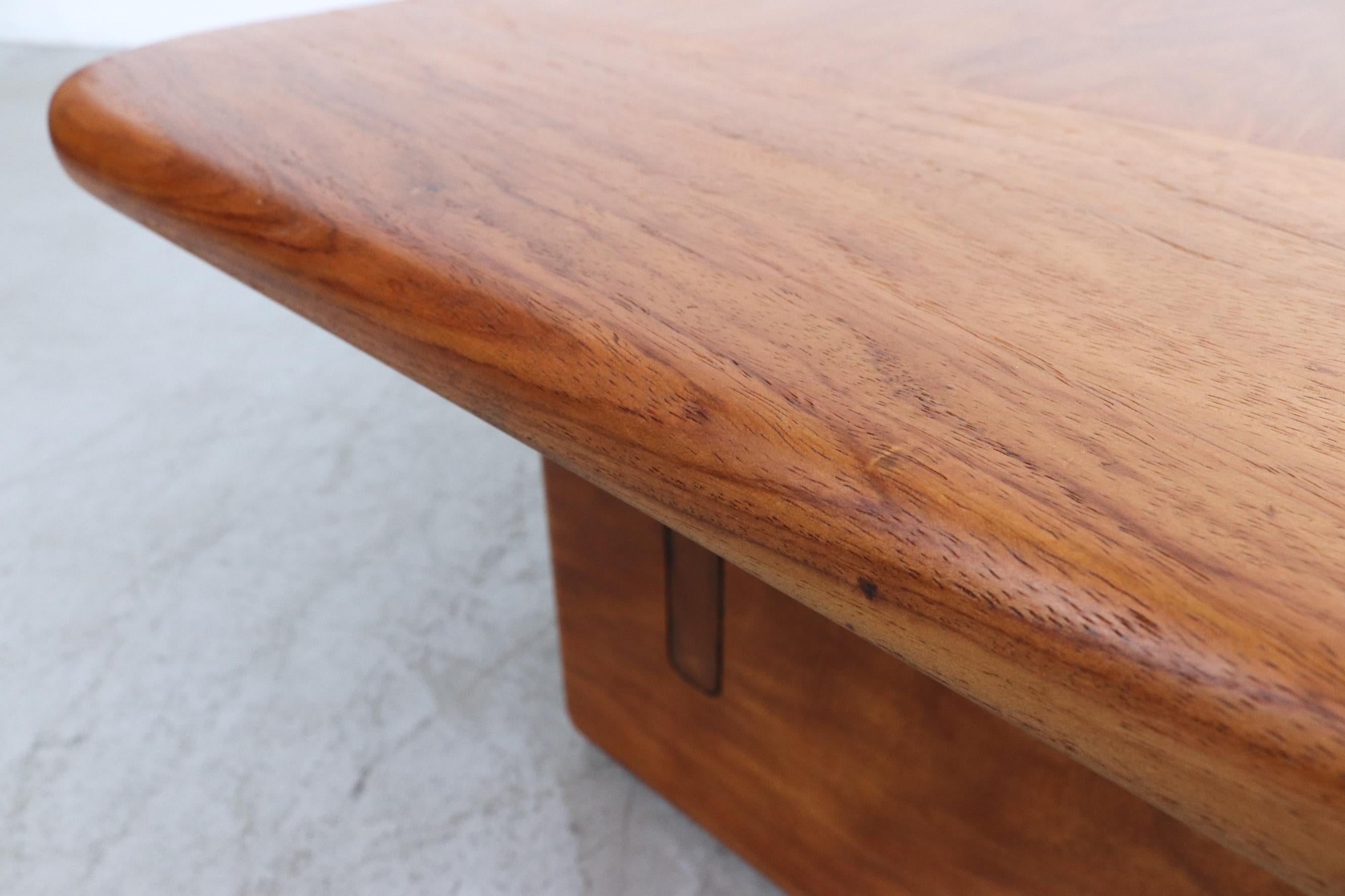 Mid-Century Danish Solid Teak Rectangular Coffee Table with Rounded Edge For Sale 5