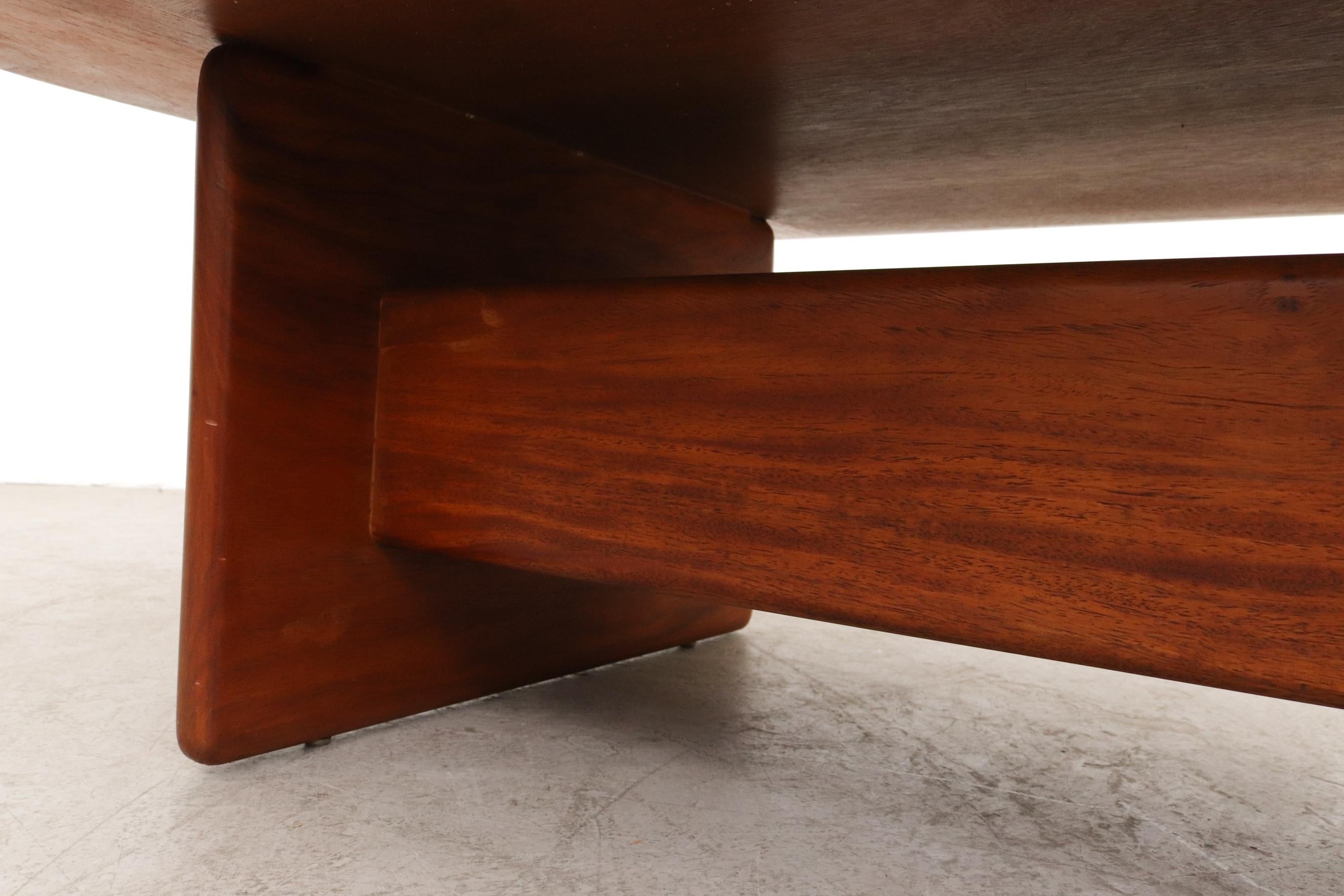 Mid-Century Danish Solid Teak Rectangular Coffee Table with Rounded Edge For Sale 7