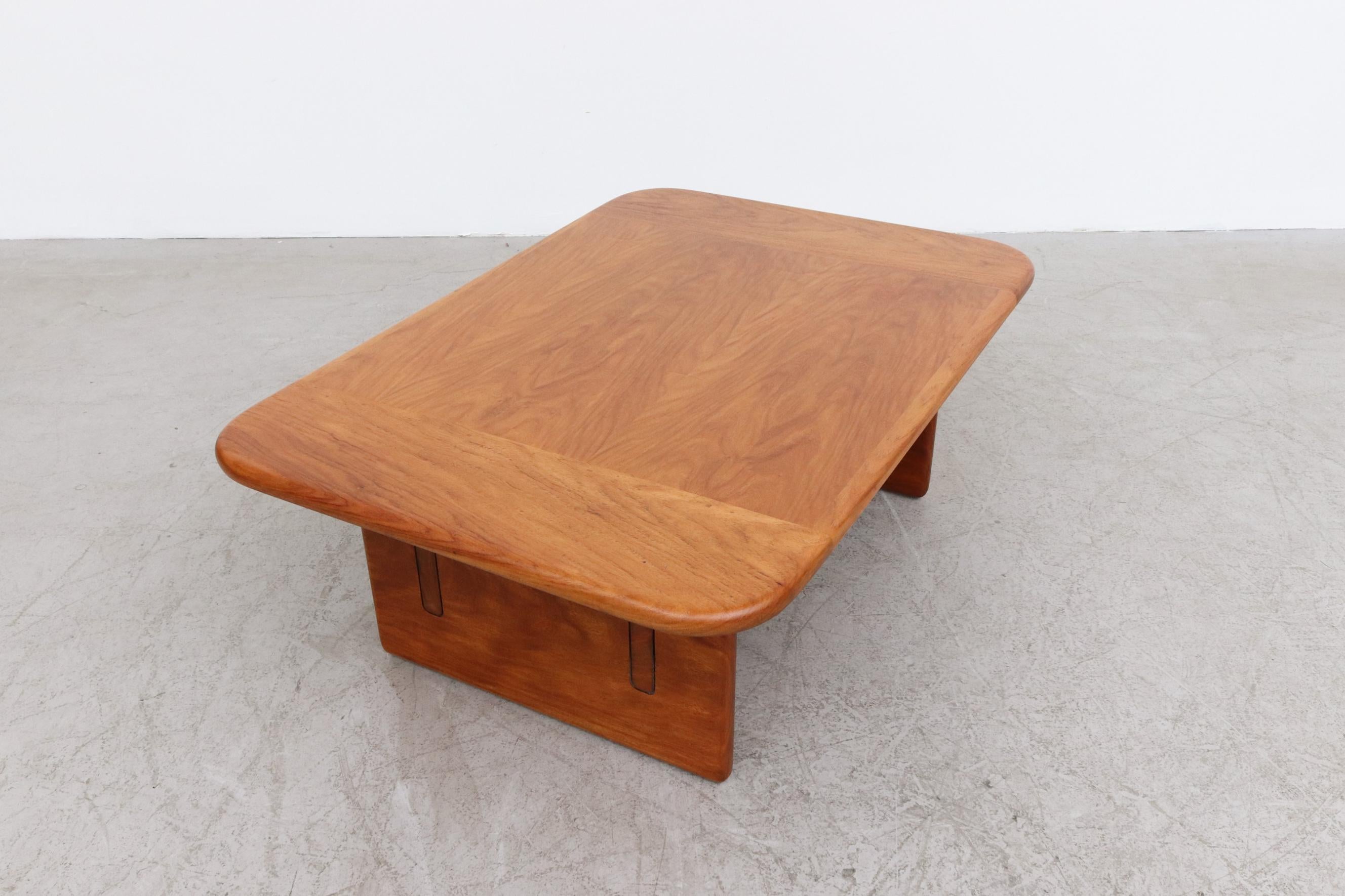 Mid-Century Danish Solid Teak Rectangular Coffee Table with Rounded Edge For Sale 1