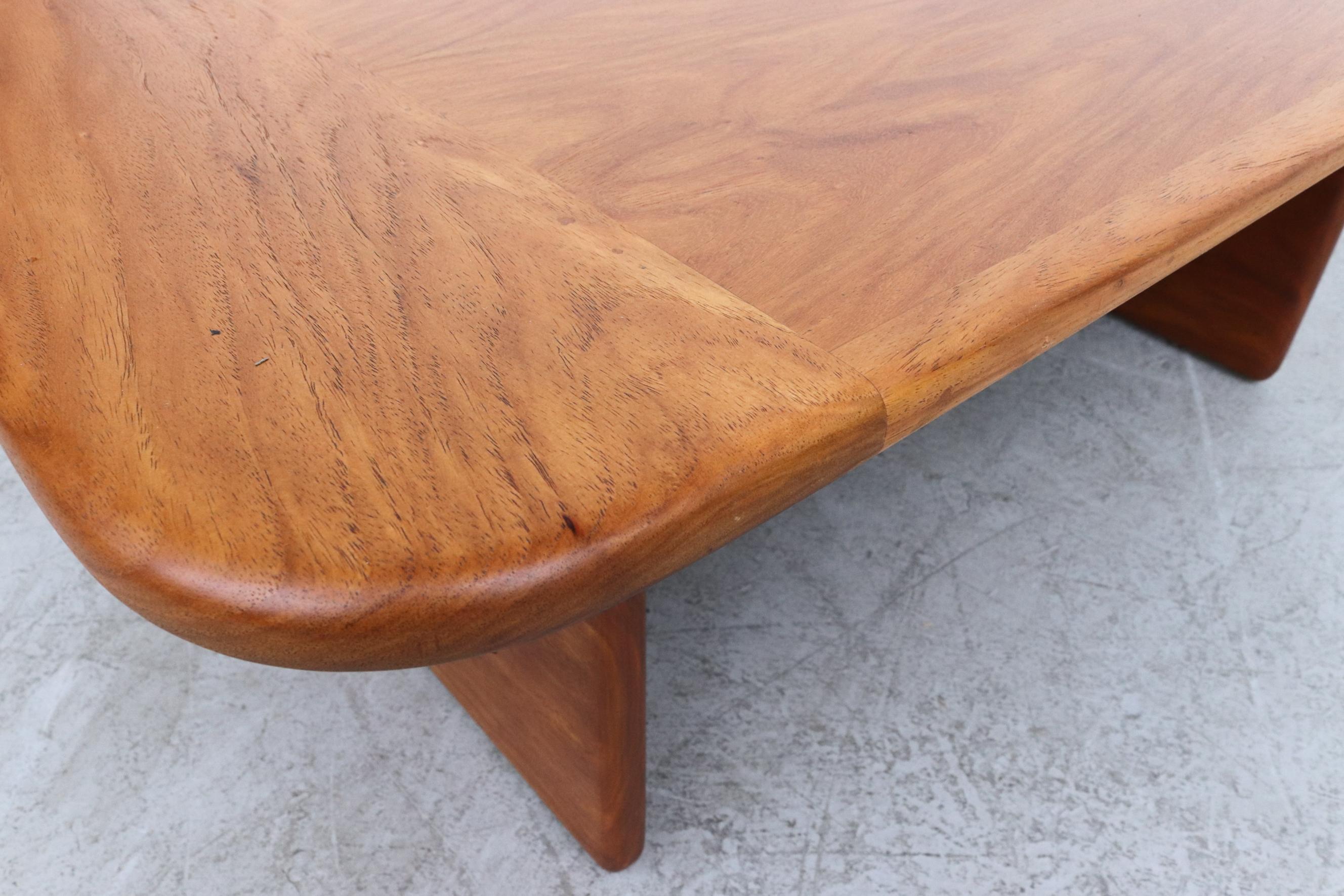Mid-Century Danish Solid Teak Rectangular Coffee Table with Rounded Edge For Sale 4