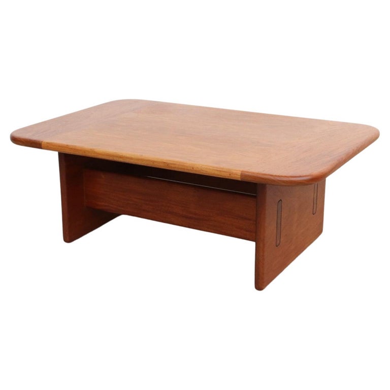 Mid-Century Danish Solid Teak Rectangular Coffee Table with Rounded Edge  For Sale at 1stDibs