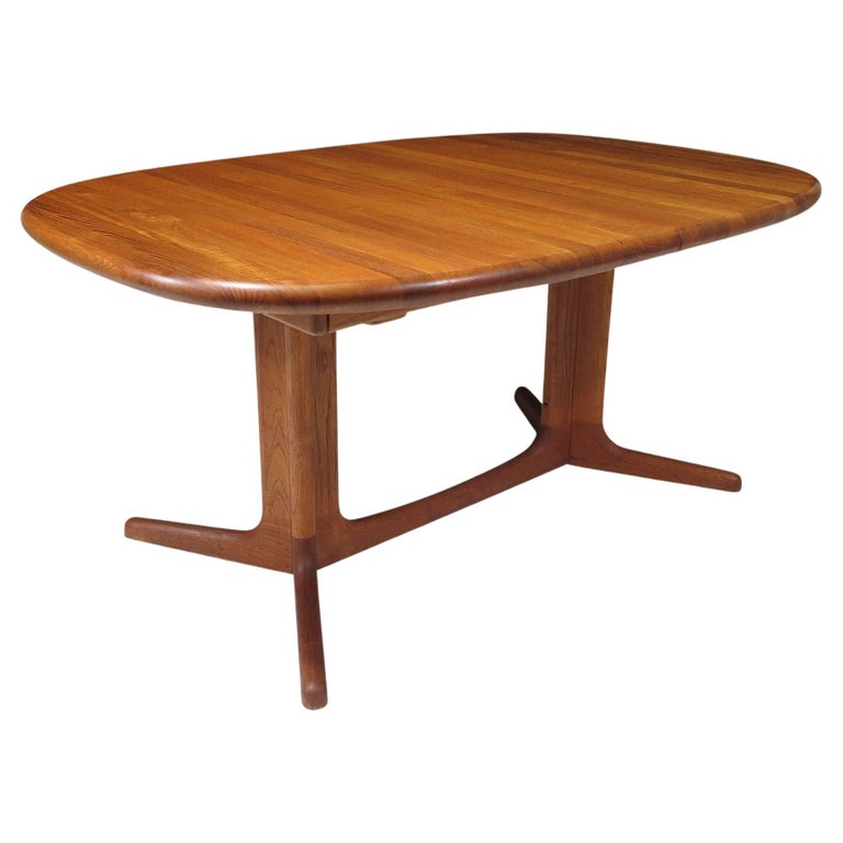 Midcentury Danish Solid Teak Pedestal Dining Table For Sale at 1stDibs