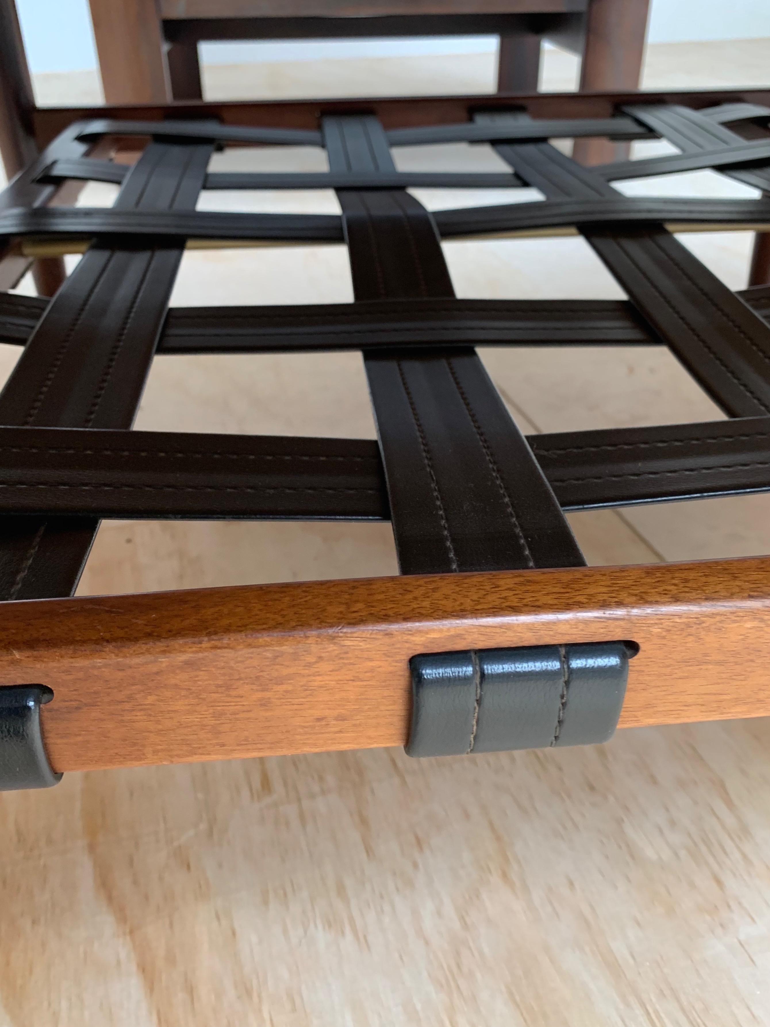 Mid-Century Danish Solid Teakwood Coffee Table with Black Leather Magazine Rack 5