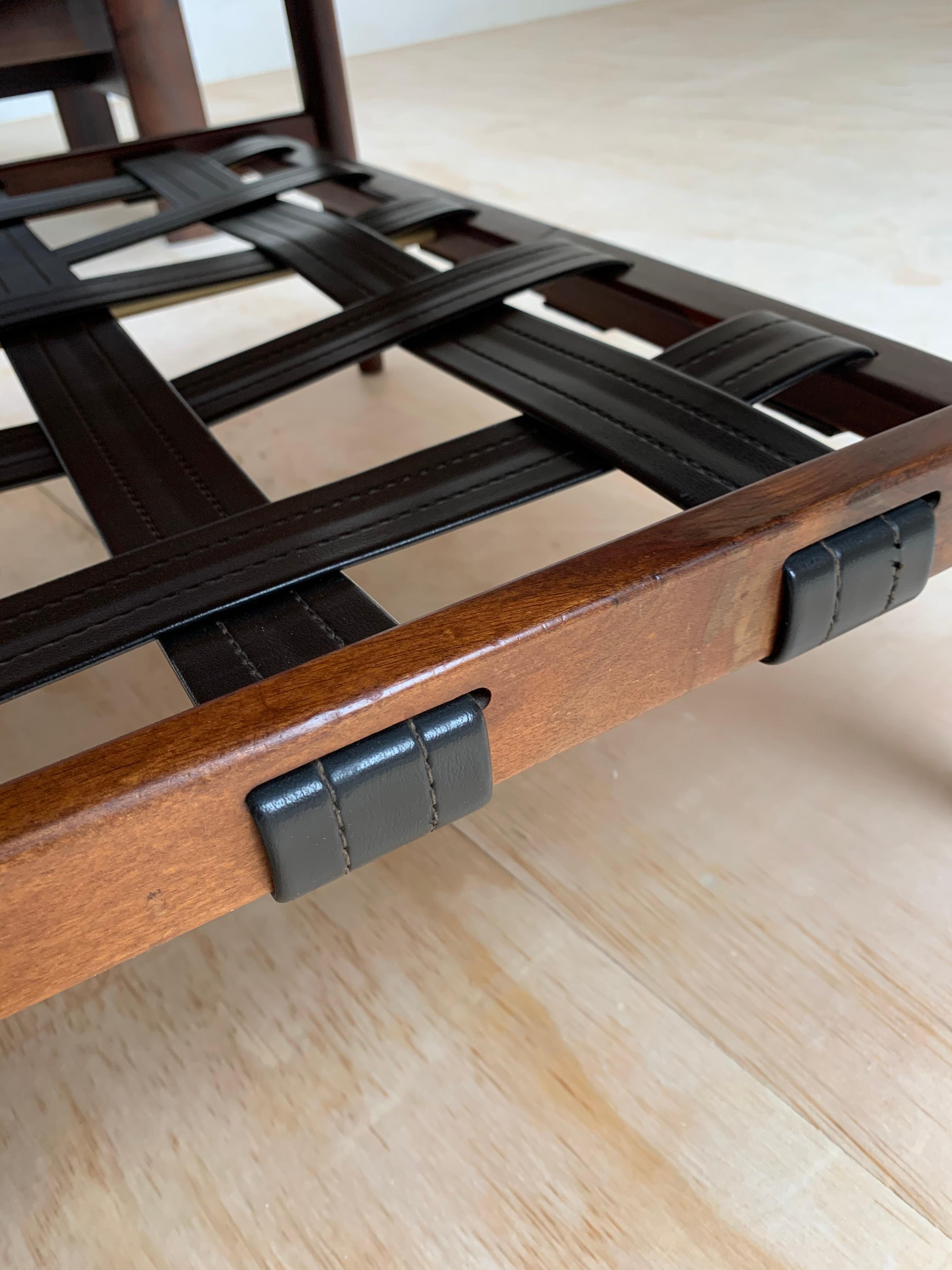 Mid-Century Danish Solid Teakwood Coffee Table with Black Leather Magazine Rack 6