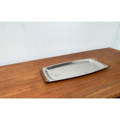Mid-Century Danish Stainless Steel and Teak Tray from Lundtofte, Denmark, 1960s