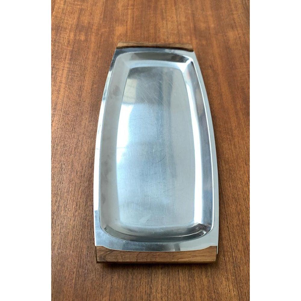 Bandeja danesa de mediados de siglo en acero inoxidable y teca de Lundtofte, Dinamarca, años 60 Danés en venta
