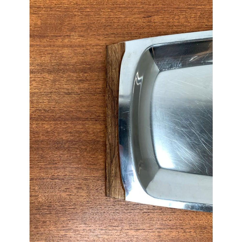 Bandeja danesa de mediados de siglo en acero inoxidable y teca de Lundtofte, Dinamarca, años 60 siglo XX en venta