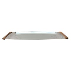Mid-Century Danish Stainless Steel and Teak Tray from Lundtofte, Denmark, 1960s