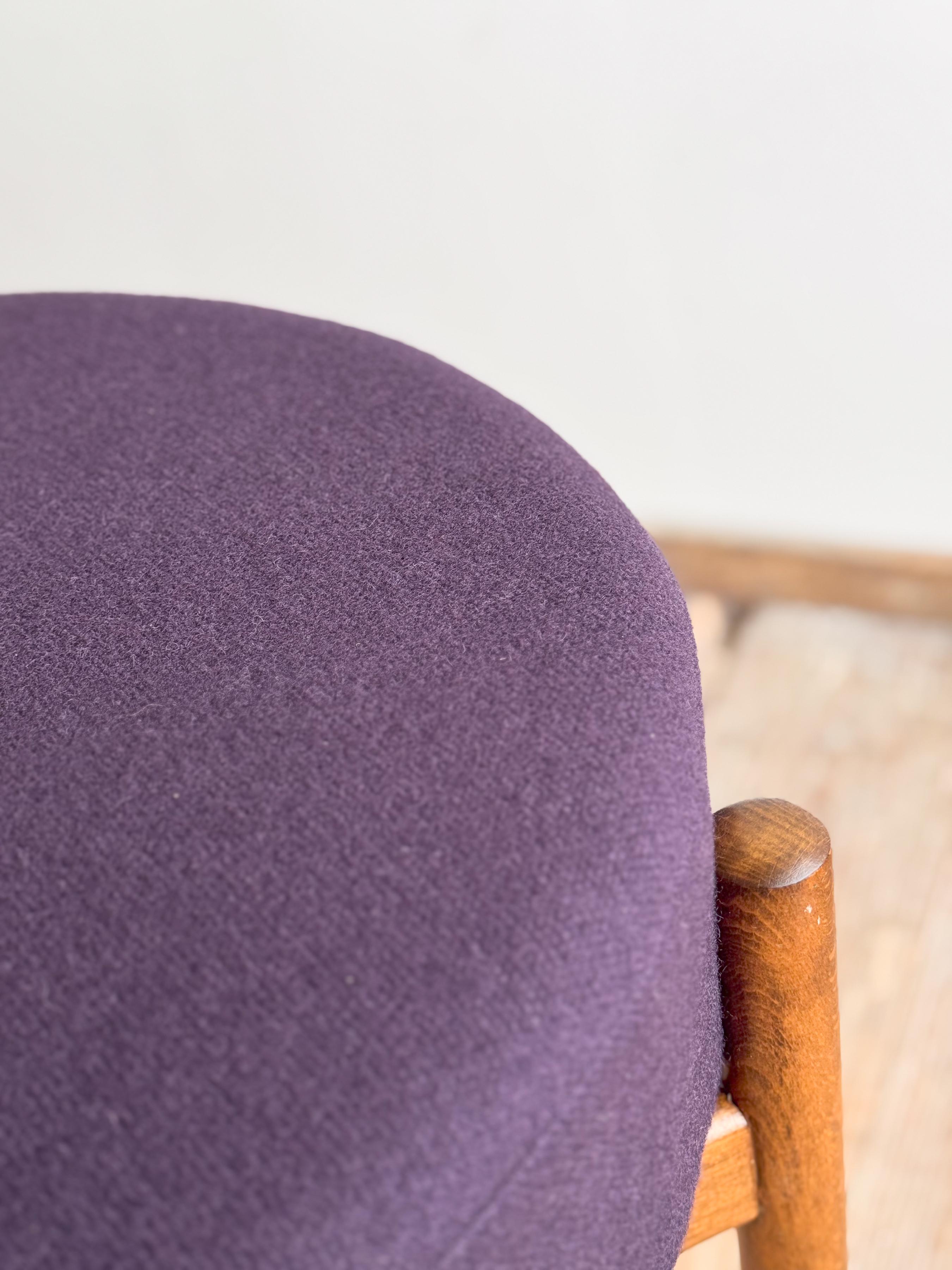 Mid-Century Danish Stool or Ottoman in Teak Wood, Purple Wool Fabric Cover For Sale 5