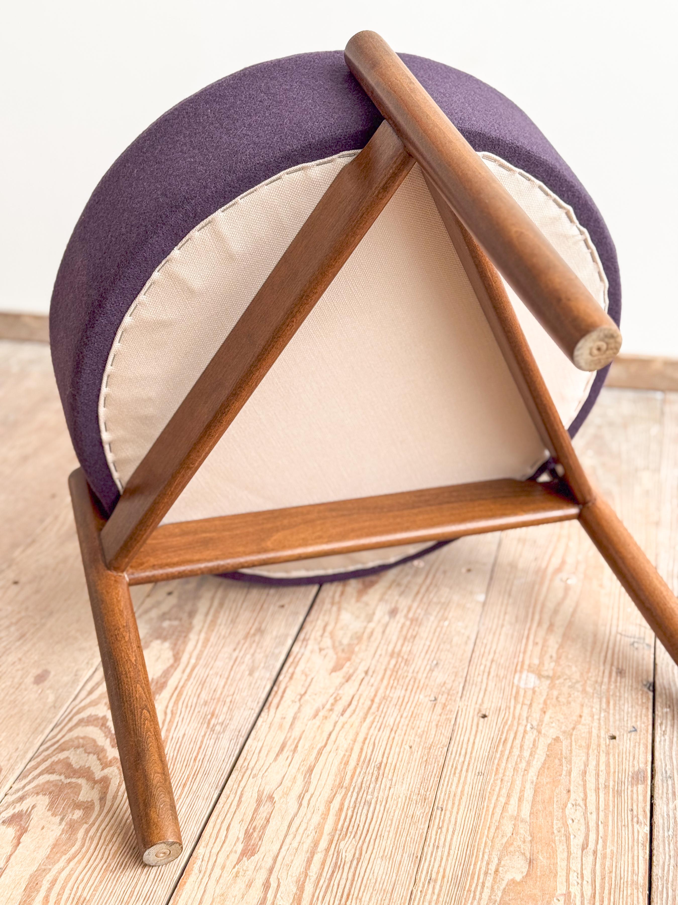 Mid-Century Danish Stool or Ottoman in Teak Wood, Purple Wool Fabric Cover For Sale 6
