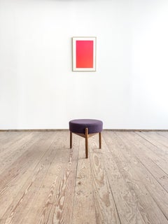 Mid-Century Danish Stool or Ottoman in Teak Wood, Purple Wool Fabric Cover