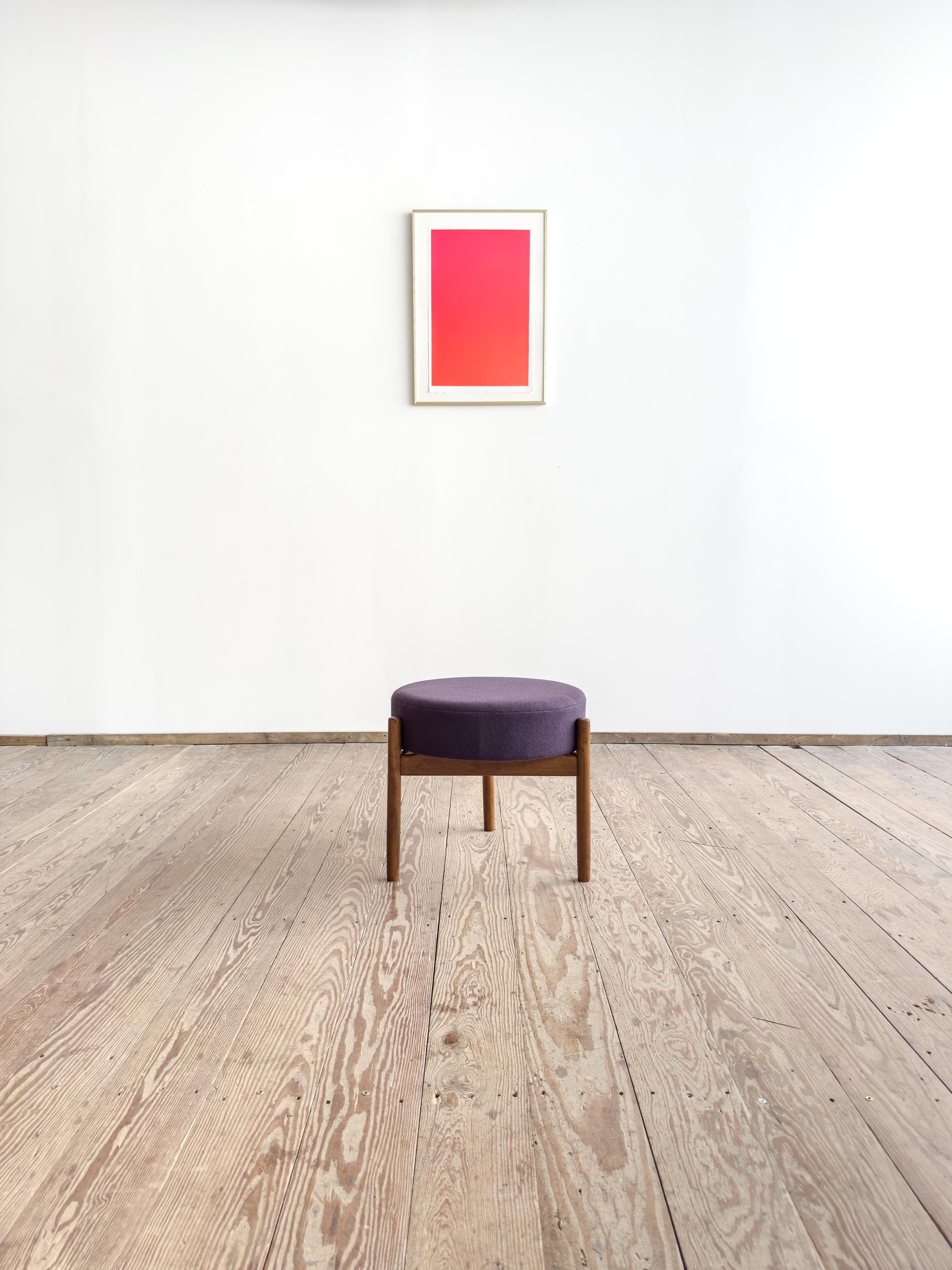 Mid-Century Modern Mid-Century Danish Stool or Ottoman in Teak Wood, Purple Wool Fabric Cover For Sale