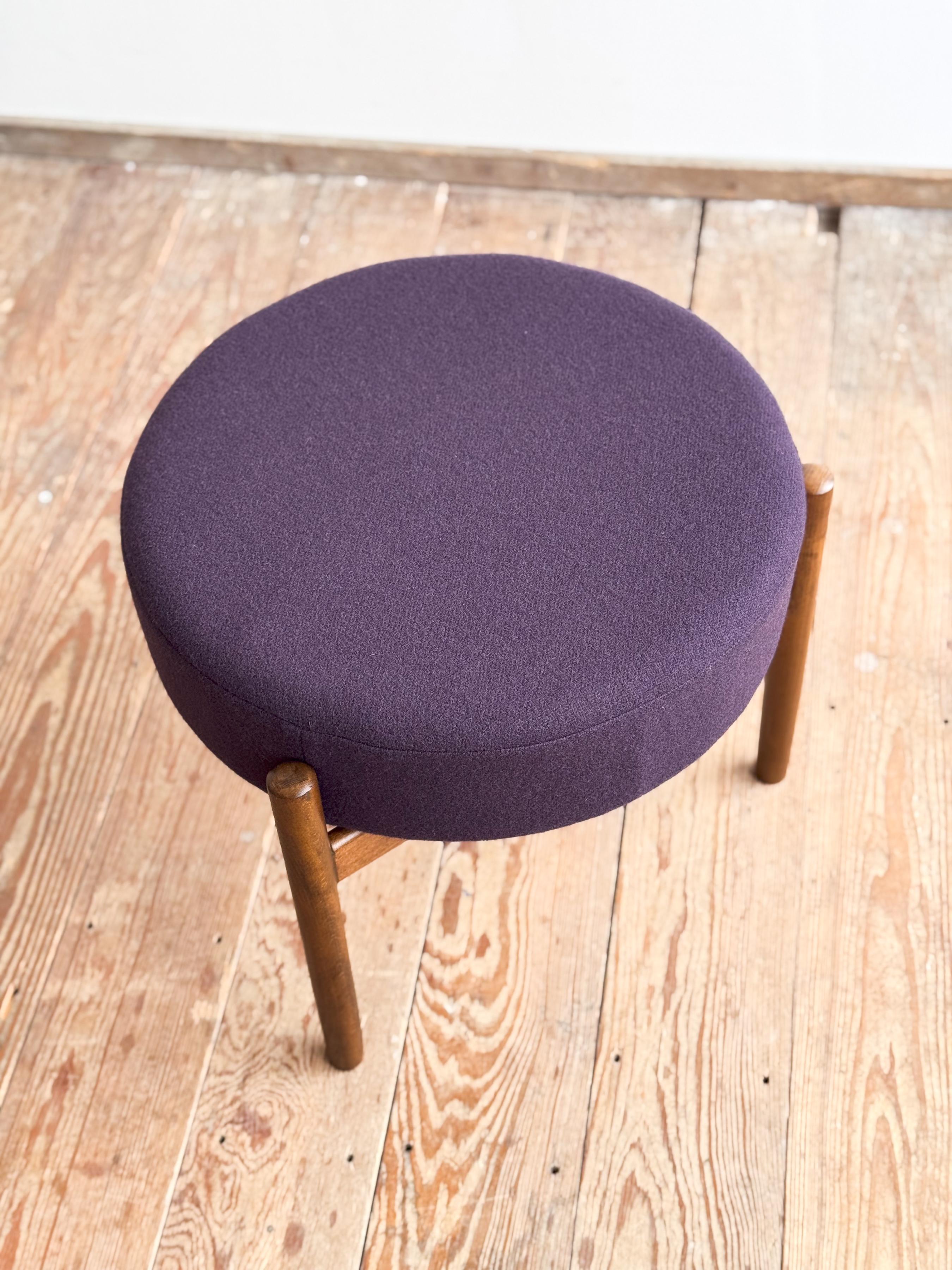 Mid-20th Century Mid-Century Danish Stool or Ottoman in Teak Wood, Purple Wool Fabric Cover For Sale