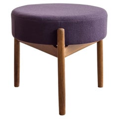 Mid-Century Danish Stool or Ottoman in Teak Wood, Purple Wool Fabric Cover