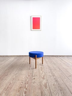 Mid-Century Danish Stool or Ottoman in Teak Wood, Royal Blue Wool Fabric Cover