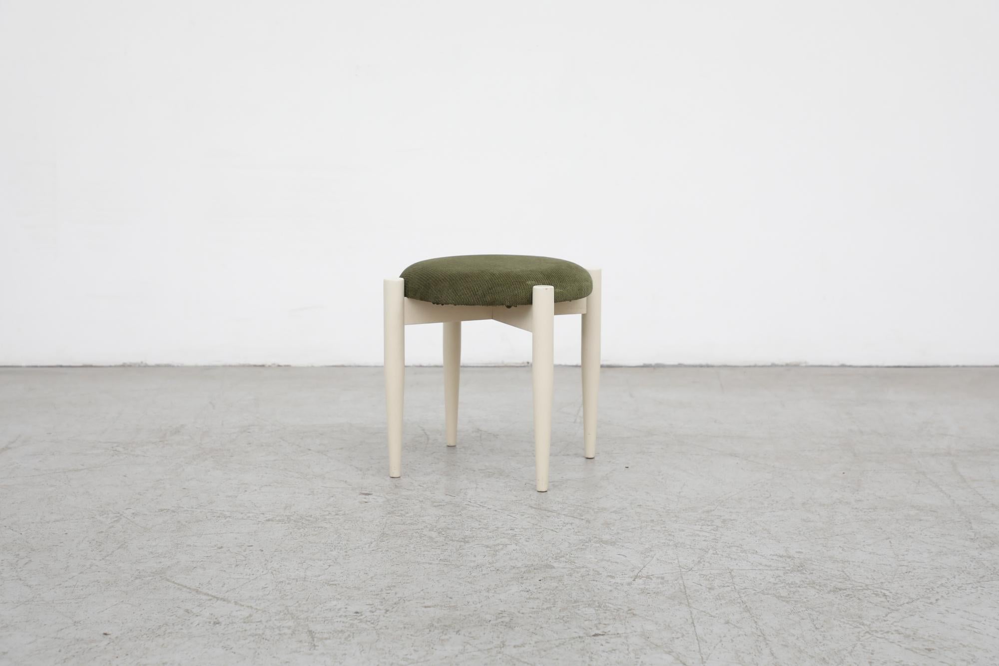 Mid-Century Modern Mid-Century Danish Stool with Green Upholstered Seat and White Lacquered Frame For Sale