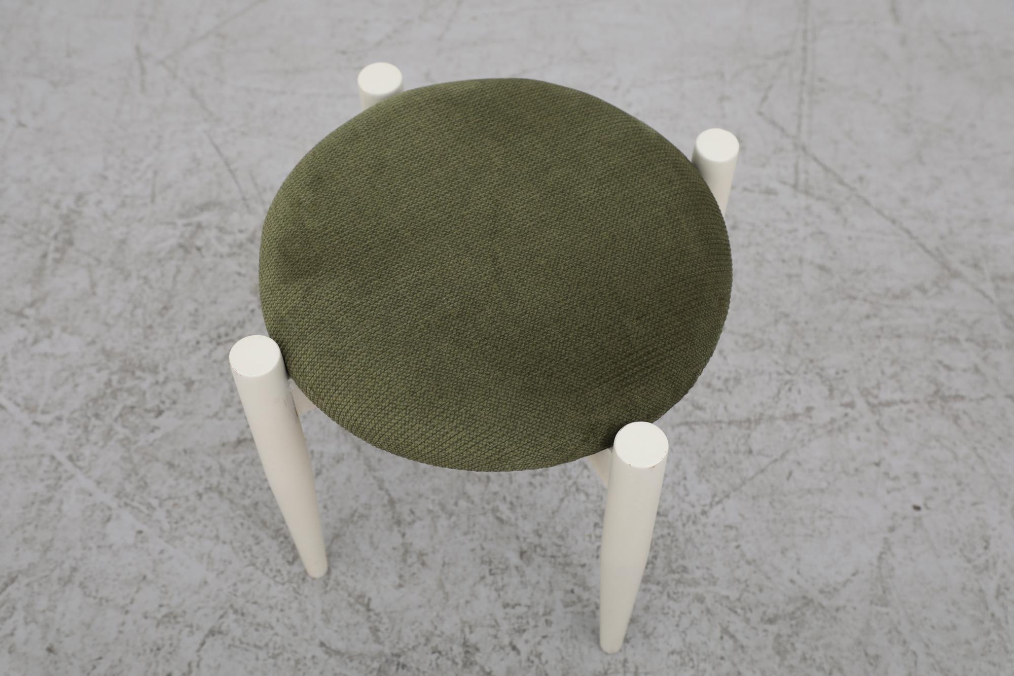 Mid-20th Century Mid-Century Danish Stool with Green Upholstered Seat and White Lacquered Frame For Sale
