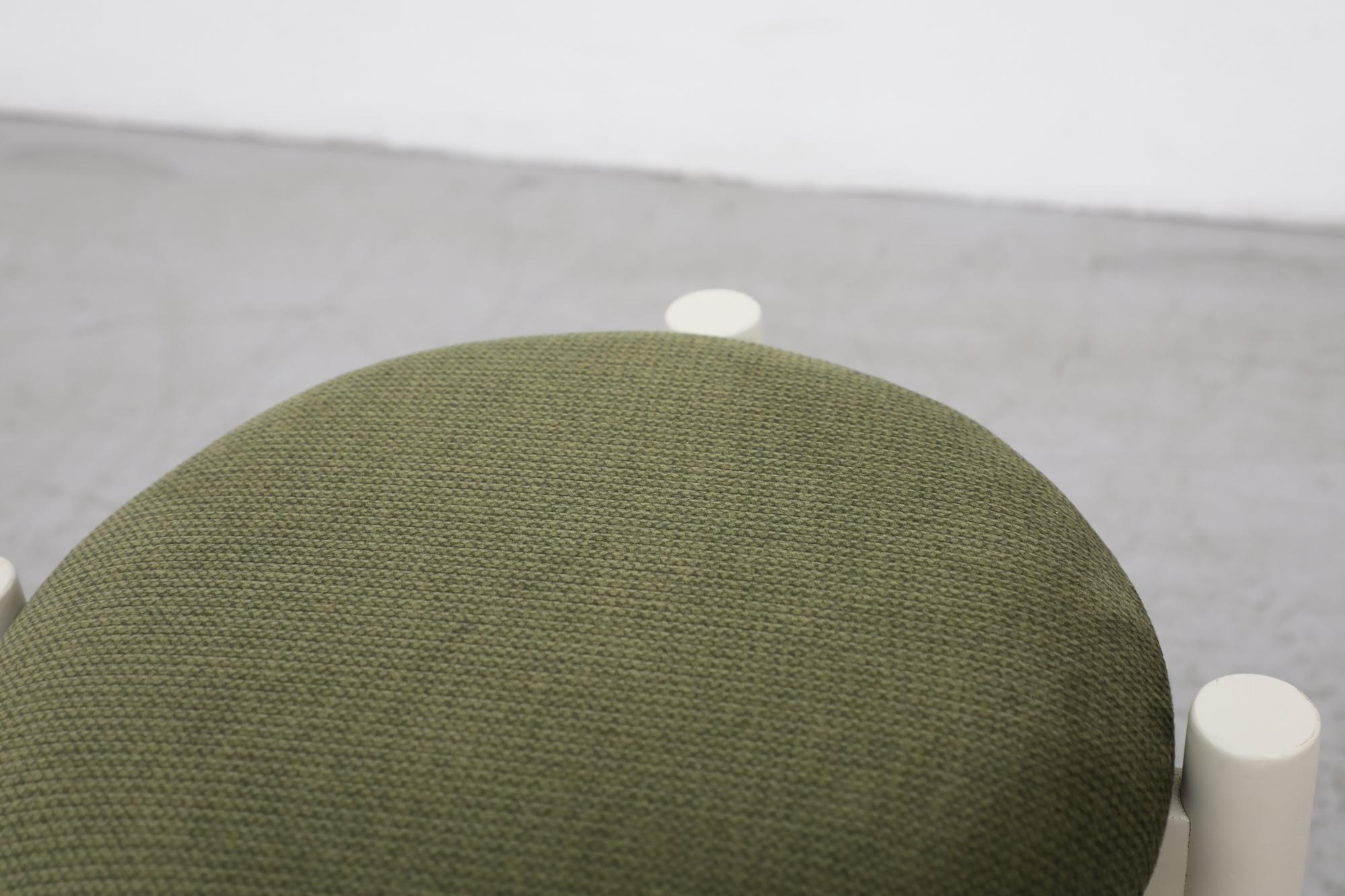 Fabric Mid-Century Danish Stool with Green Upholstered Seat and White Lacquered Frame For Sale
