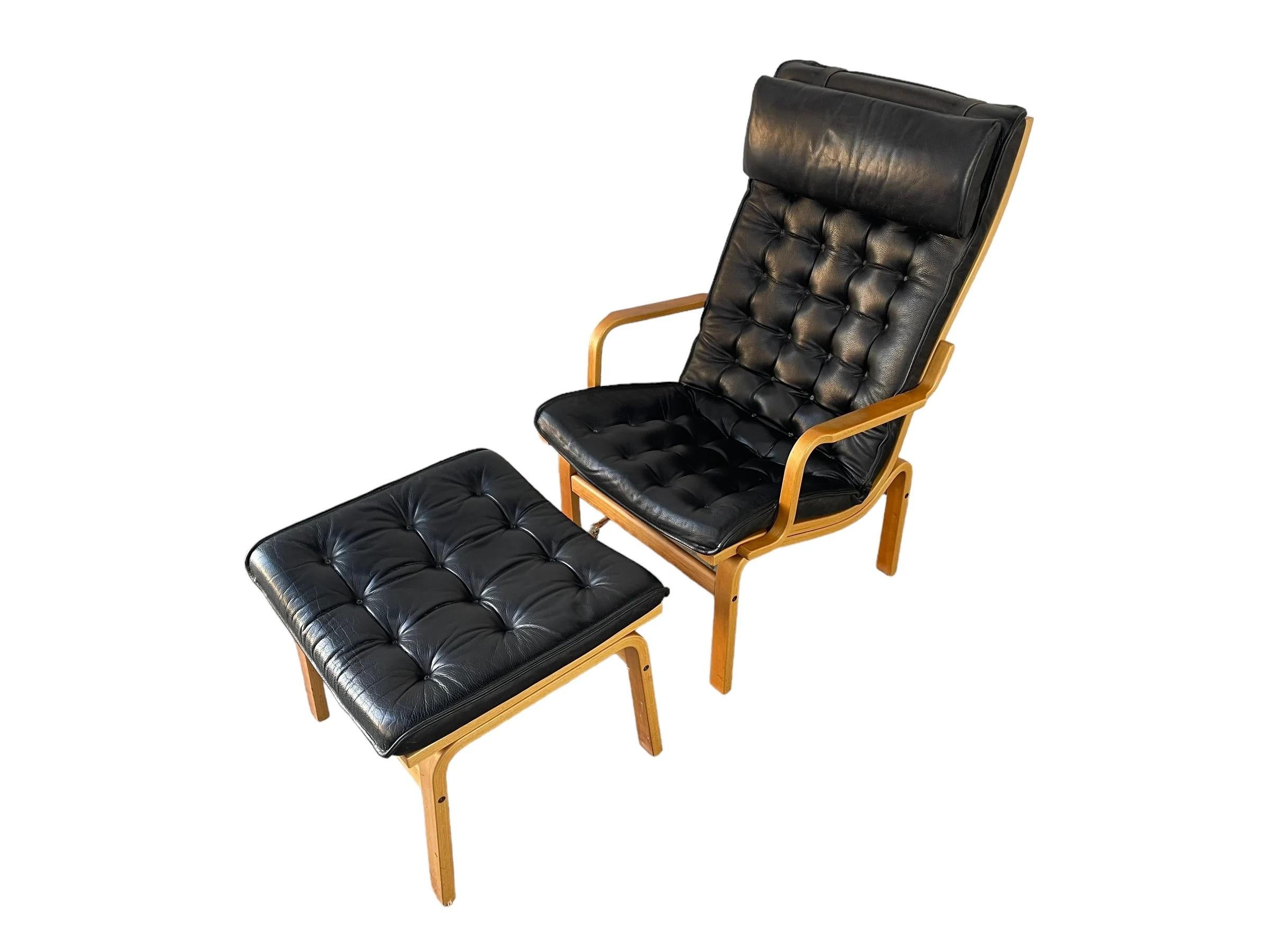 Leather Mid Century Danish Stouby lounge chair with footrest