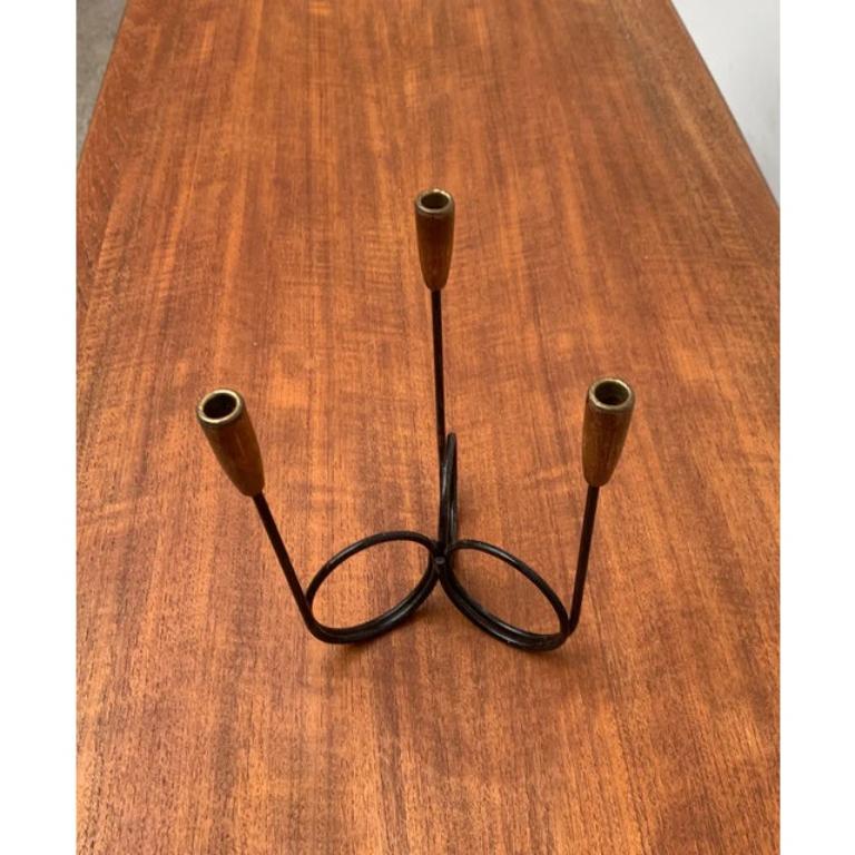 Metallo Portacandele in teak in stile stringa danese di metà secolo, anni '60 in vendita