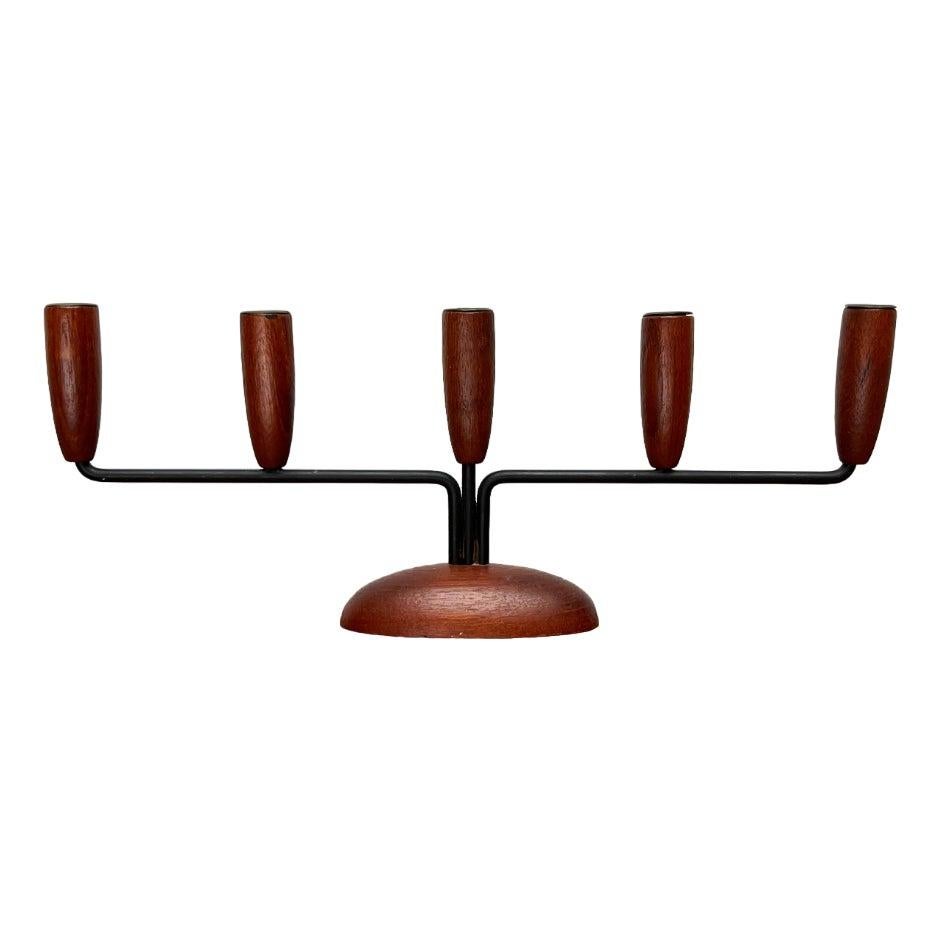 Mid-Century Danish String Style Teak Candleholder 1960s