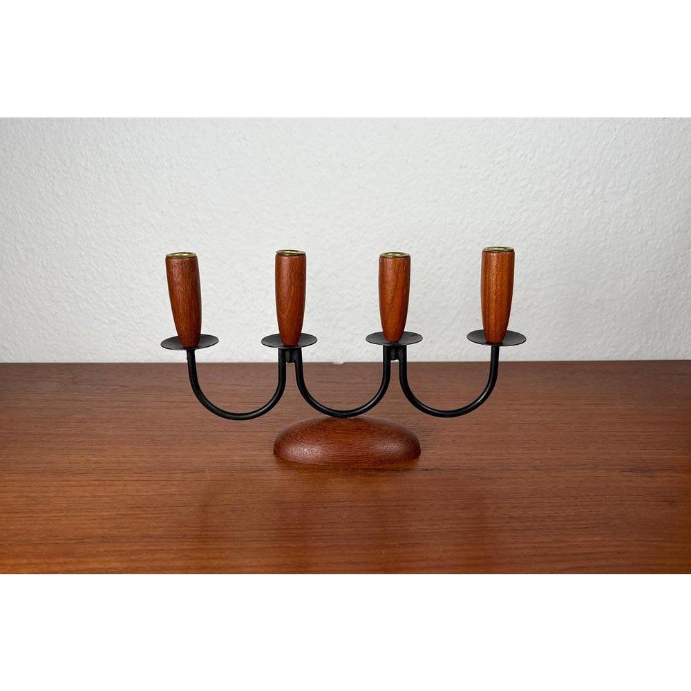 Metal Mid-Century Danish String Teak Candleholder, 1960s For Sale