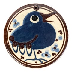 Mid-Century Danish Studio Pottery Wall Plate with Bird Design, 1976